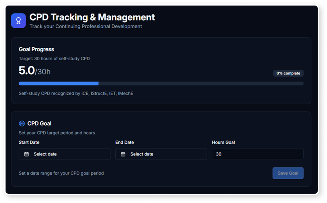 CPD tracking dashboard or certificate preview.